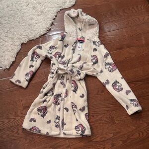Kids Unicorn Hooded Bathrobe - Cream